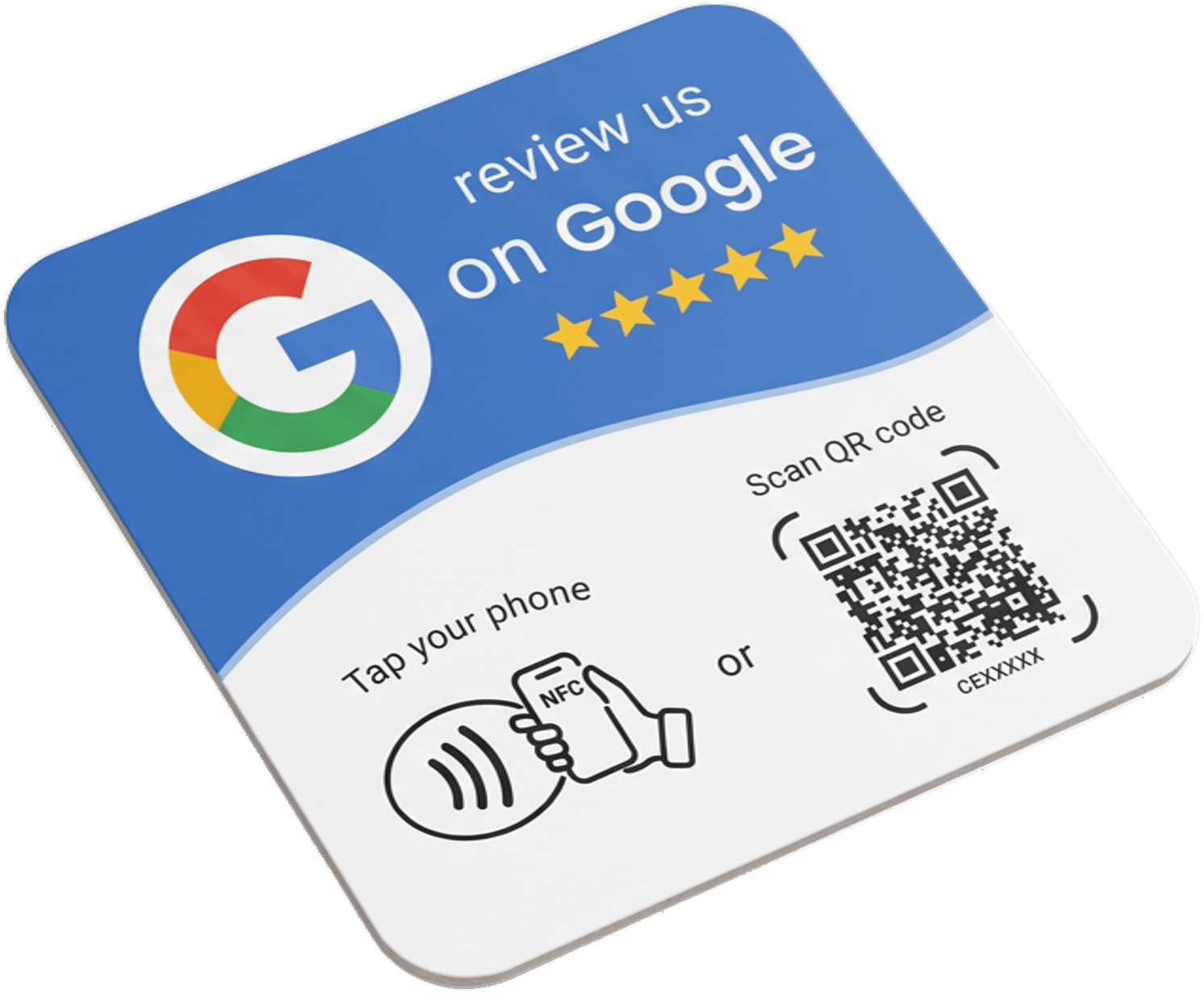 Card azul para o cliente avaliar a empresa no Google